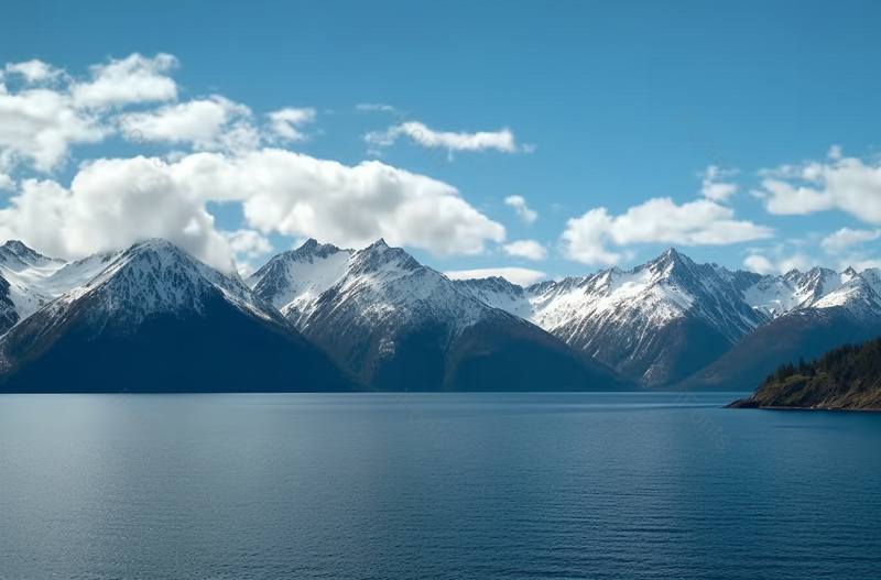 在美国苏厄德白雪皑皑的群山映衬下蓝色湖泊风景图像摄影,高清,摄影图,摄影图片,图片大全,摄影图免费下载